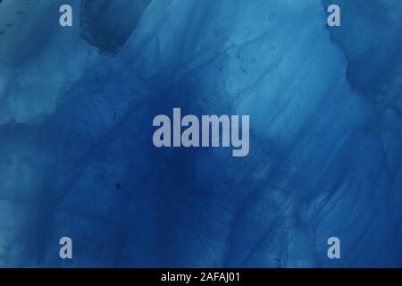Blue Calcite Crystal. CaCO3, Backlit. Macro Geology Photo. UK. Stock Photo