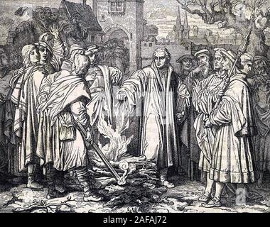 MARTIN LUTHER burning the papal bull Exsurge Domine at Wittenberg on 10