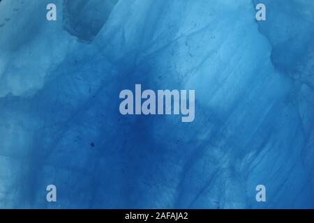 Blue Calcite Crystal. CaCO3, Backlit. Macro Geology Photo. UK. Stock Photo