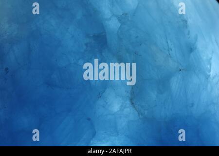 Blue Calcite Crystal. CaCO3, Backlit. Macro Geology Photo. UK. Stock Photo