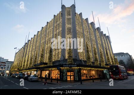 Festive House of Fraser Oxford St but as as seen from Henrietta Place. London. Stock Photo