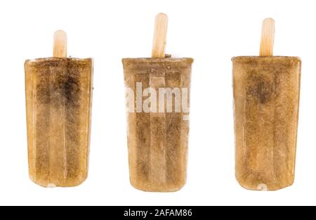 Cola Popsicles (close-up shot; selective focus) isolated on white background Stock Photo