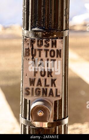 USA; Boston; United States of America; 2018 - Push button - wait for walk signal Stock Photo