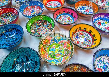 Beautiful hand made plates for sale in a Turkish street market Stock Photo