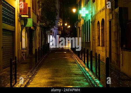 Night view in the streets of Saint-Jean de Luz, Pyrénées-Atlantiques, France