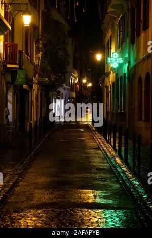 Night view in the streets of Saint-Jean de Luz, Pyrénées-Atlantiques, France