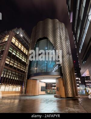 Broadgate Pavilion / Three Broadgate building on the British Land Broadgate Estate. Quirky, tile-clad office building in the City of London UK Stock Photo