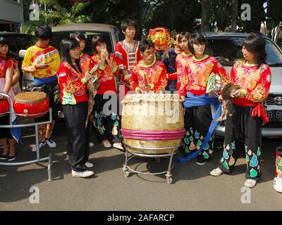 Traditional musician group for Dragon puppet show in Chinese New Year Festival. Stock Photo