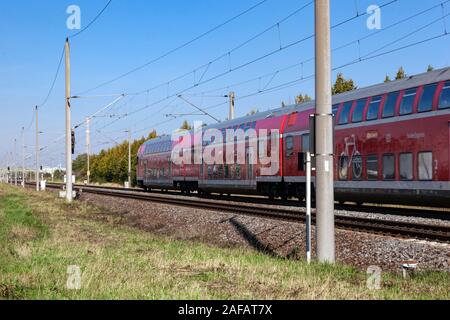 Double-decker passenger train Stock Photo