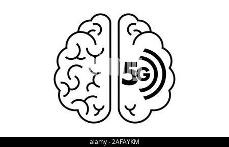 Brain icon wifi flat design, black isolated, silhouette on white background. 5g connection, internet of things Stock Vector