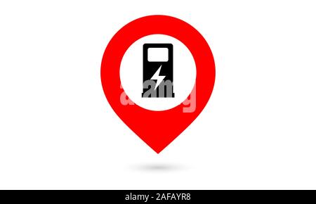 Electric car charge station map pointer, pin. Marker red and black Stock Vector