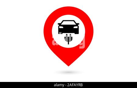 Electric car charge station map pointer, pin. Marker red and black Stock Vector