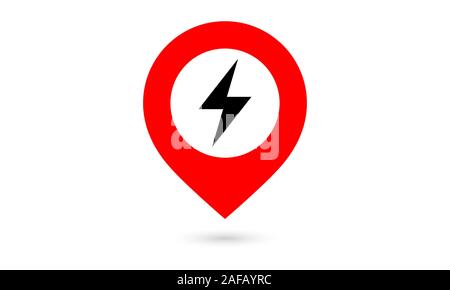 Electric car charge station map pointer.  Marker red and black. Pin Vector icon Stock Vector
