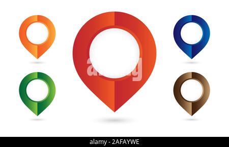 Map pointer icon GPS location symbol. Flat design style. Colored map marker point. Pin location. Stock Vector