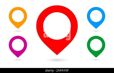 Map pointer icon. GPS location symbol. Flat design style. Colored map mark point. Pin location. Stock Vector