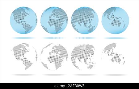 3D Vector Globes with World Maps and continent transparent Stock Vector