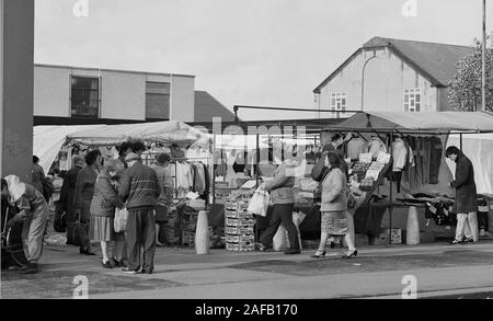 1987, market day at the mining town of Featherstone, in West Yorkshire, northern England, UK Stock Photo