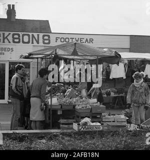 1987, market day at the mining town of Featherstone, in West Yorkshire, northern England, UK Stock Photo
