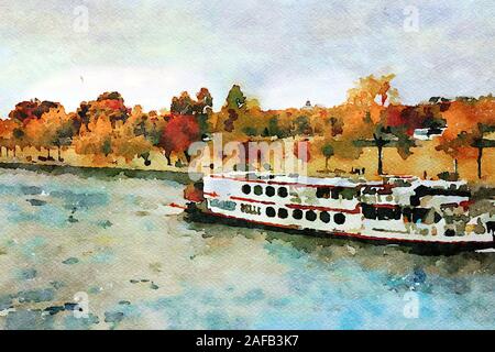 a steamboat on the Seine in Paris in the autumn Stock Photo