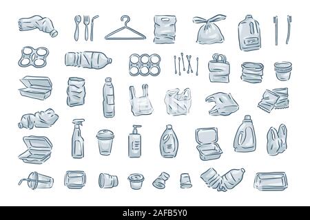 Plastic waste icon collection on white background.  Stock Vector