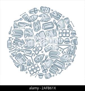 Plastic waste icon collection on white background.  Stock Vector