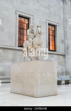 Roman marble statue of youth  on Horseback, British Museum, London, England, UK Stock Photo