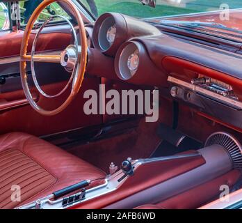PLYMOUTH, MI/USA - JULY 28, 2019: Close up of a 1963 Chrysler Turbine concept car interior on display at the Concours d'Elegance of America car show a Stock Photo