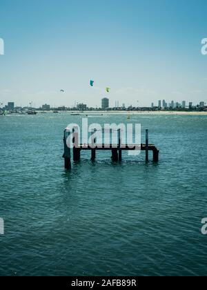 Unused jetty in the waters of Port Phillip Bay, St.Kilda, Melbourne, Victoria, Australia Stock Photo