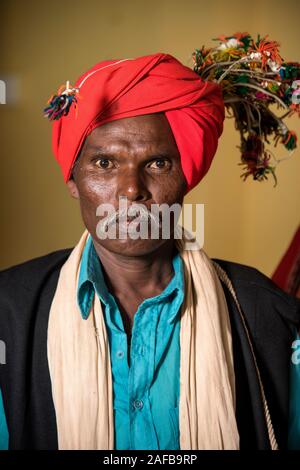 AMRAVATI, MAHARASHTRA, INDIA - AUGUST 9: Unidentified group of Korku tribe celebrating world tribal day by performing a dance on traditional music, Ko Stock Photo