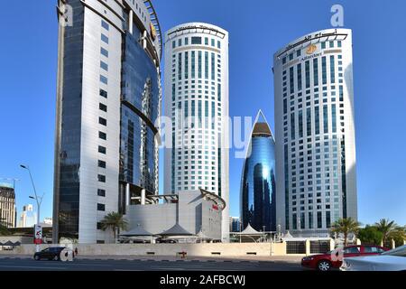 Doha, Qatar - Nov 24. 2019. Alfardan Office Tower WORK and Ministry of Jastice Stock Photo