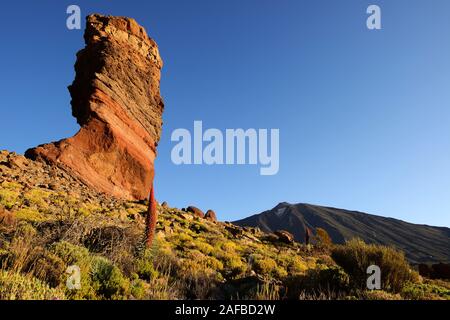 Roques de Garcia, Pico del Teide, Las Canadas, bei Sonnenaufgang,  Teide-Nationalpark, UNESCO Weltnaturerbe, Teneriffa, Spanien Stock Photo