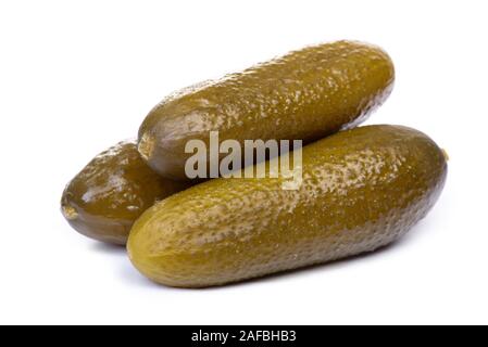 Marinated pickled cucumbers isolated on white background Stock Photo