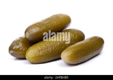 Marinated pickled cucumbers isolated on white background Stock Photo