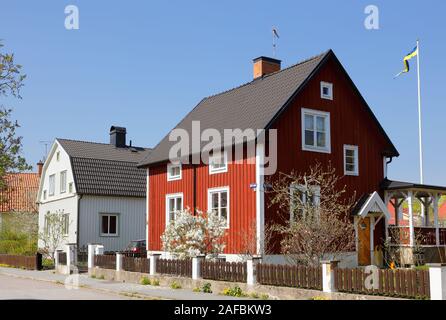 Orebro, Sweden - April 26, 2019: Exterior view of a 1920s two story single familiy residential building. Stock Photo