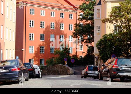 Stockholm, Sweden - September 10, 2019: View of residential multistory buildings at the Torbjorn Klockares gata street. Stock Photo