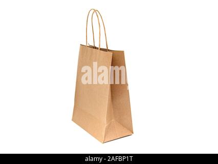 Paper Bag, empty Bag, Handle isolated on white Background Stock Photo