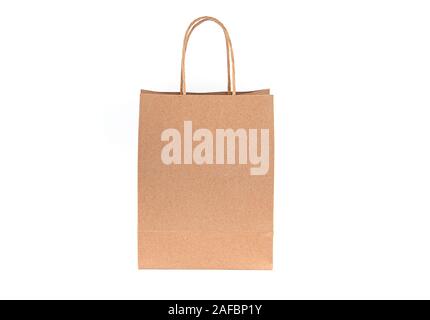 Paper Bag, empty Bag, Handle isolated on white Background Stock Photo