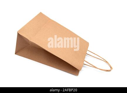 Paper Bag, empty Bag, Handle isolated on white Background Stock Photo