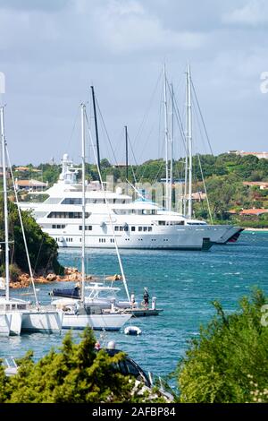 Marina and luxury yachts Mediterranean Sea in Porto Cervo Stock Photo