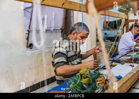 Africa, Egypt, Cairo, Giza.  October 4, 2018. Carpet, tapestry, and rug weaving school. Stock Photo