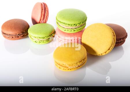 Famous macaroon cookies isolated on white background Stock Photo