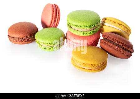 Beautiful colorful macaroons isolated on white background Stock Photo