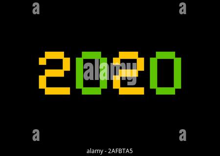 Number inscription 2020. Happy Chinese New Year of the Rat. Greeting card design template in pixel art bitmap style for winter holidays. Festive banne Stock Vector