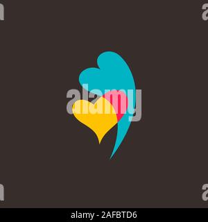 Hearts icon isolated on dark gray background Romantic hearts icon yellow, pink and blue. Love symbol. Happy valentines day and wedding design elements Stock Vector