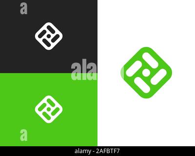 Biotech, Molecule, DNA, Atom, Medical or Science logo in rhombus rounded shape. Nano element. Vector mockup symbol for corporate branding identity. Stock Vector