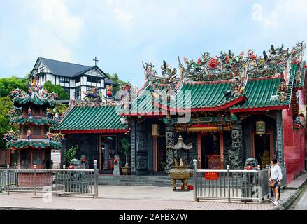 Hokkien Chinese Hong San Si temple, situated in historic Carpenter Street of  Kuching, Sarawak, Borneo, Malaysia Stock Photo