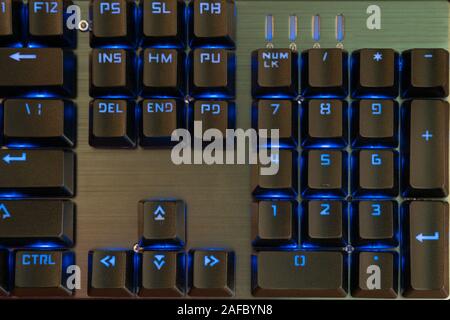 numeric keypad and function keys on a black backlit black keyboard Stock Photo