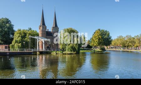 Historical Eastern Gate and drawbridge in Delft, Netherlands. Stock Photo