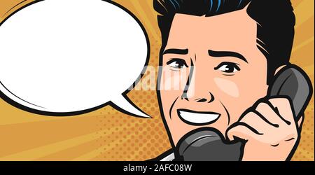 Man talking on the phone. Vector illustration in style comic pop art Stock Vector
