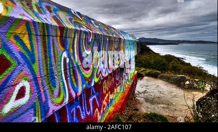 Blockhaus de la Corniche, Coast Bunker, Urugne, Pyrénées-Atlantiques, France Stock Photo